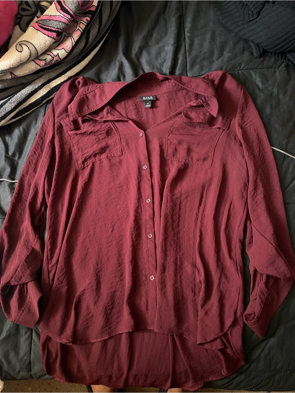 a.n.a Burgundy Button-Down Long Sleeve Shirt